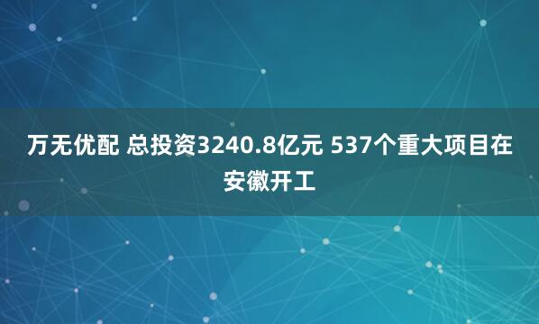 万无优配 总投资3240.8亿元 537个重大项目在安徽开工